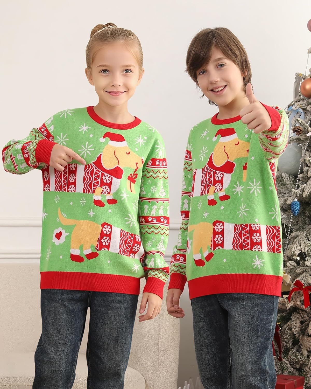 image:imageRunhit Ugly Christmas Sweater for Kids Youth Boys and Girls Funny Crew Neck Xmas Pullover for Holiday Vacation GiftsDachshund