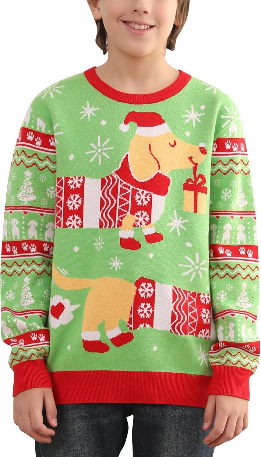 image:imageRunhit Ugly Christmas Sweater for Kids Youth Boys and Girls Funny Crew Neck Xmas Pullover for Holiday Vacation GiftsDachshund
