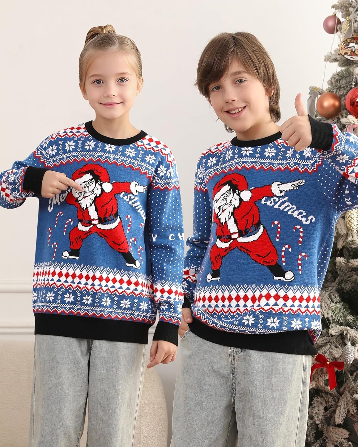 image:imageRunhit Ugly Christmas Sweater for Kids Youth Boys and Girls Funny Crew Neck Xmas Pullover for Holiday Vacation GiftsFunny Santa