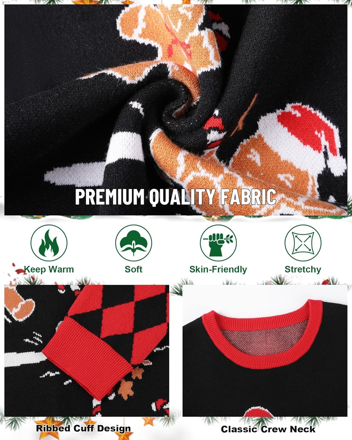 image:imageRunhit Ugly Christmas Sweater for Kids Youth Boys and Girls Funny Crew Neck Xmas Pullover for Holiday Vacation GiftsGingerbread Friends