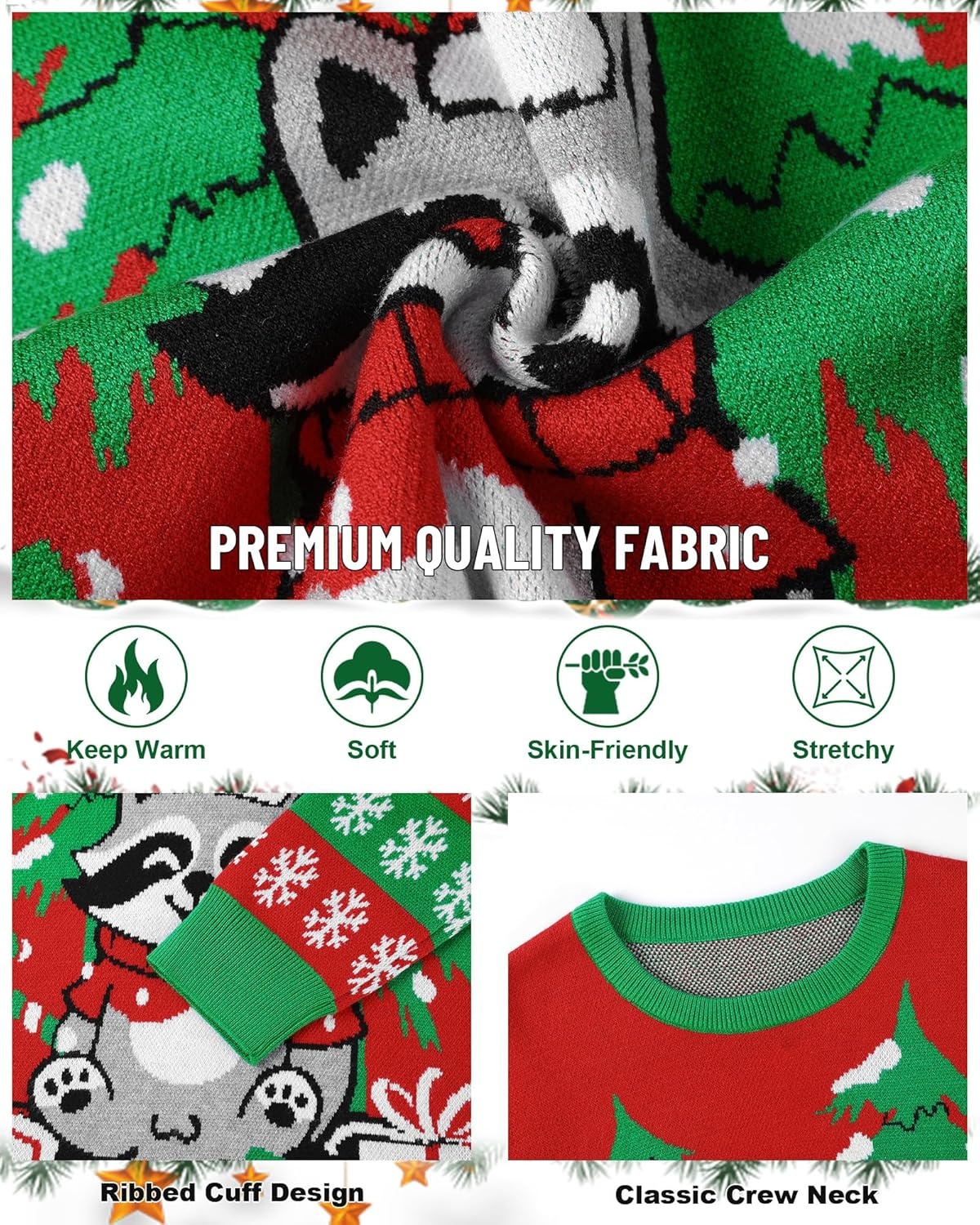 image:imageRunhit Ugly Christmas Sweater for Kids Youth Boys and Girls Funny Crew Neck Xmas Pullover for Holiday Vacation GiftsRaccoon