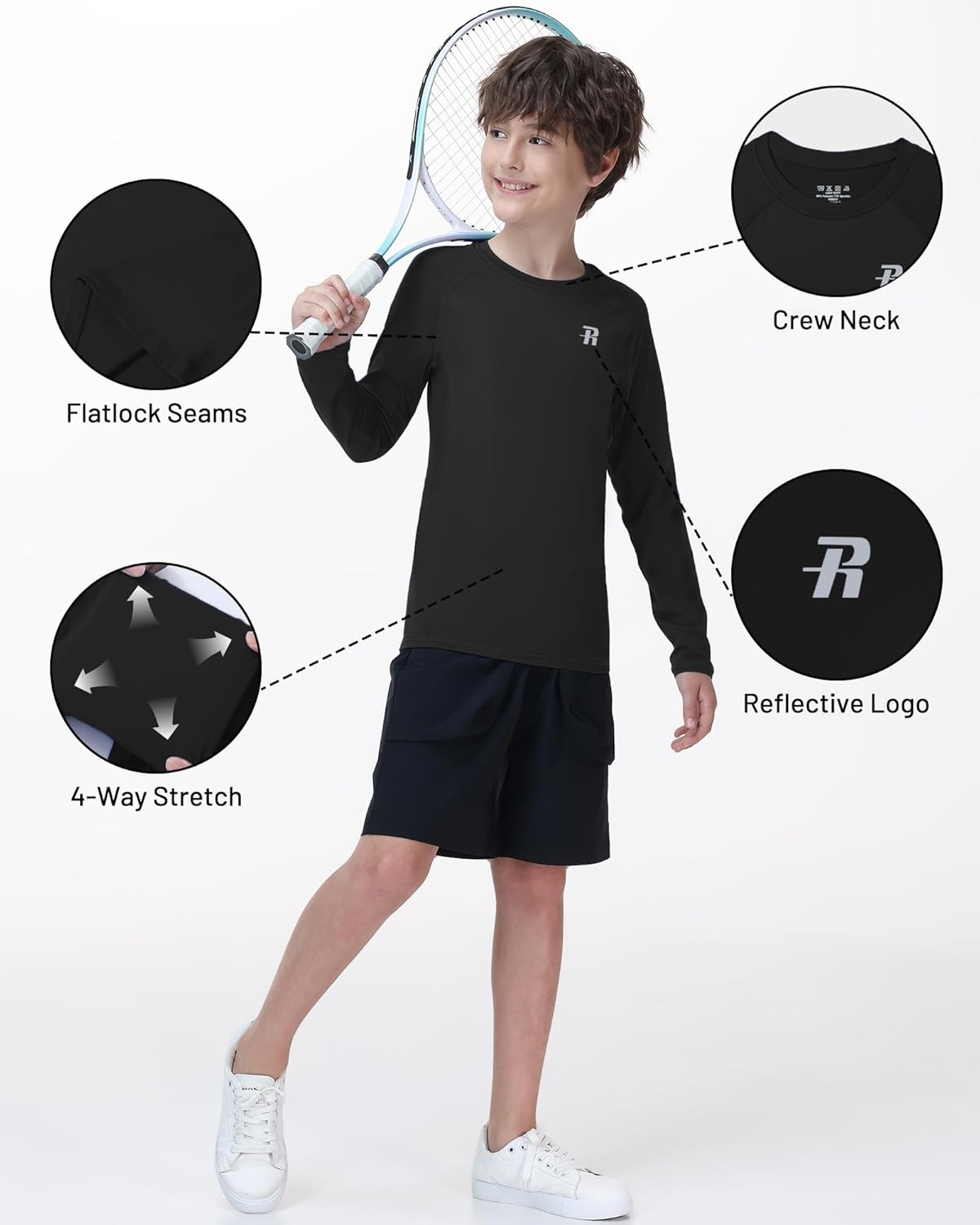 image:imageRunhit Youth Boys Compression Shirt Long Sleeve Kids Football Basketball Undershirt Quick Dry Moisture Wicking Sports TopsBlack