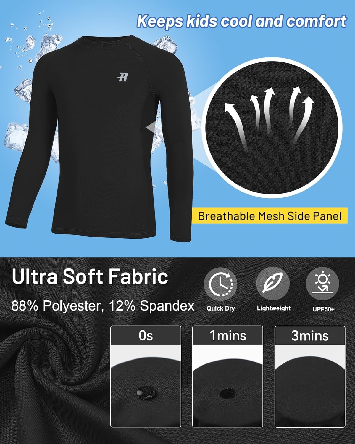 image:imageRunhit Youth Boys Compression Shirt Long Sleeve Kids Football Basketball Undershirt Quick Dry Moisture Wicking Sports TopsBlack