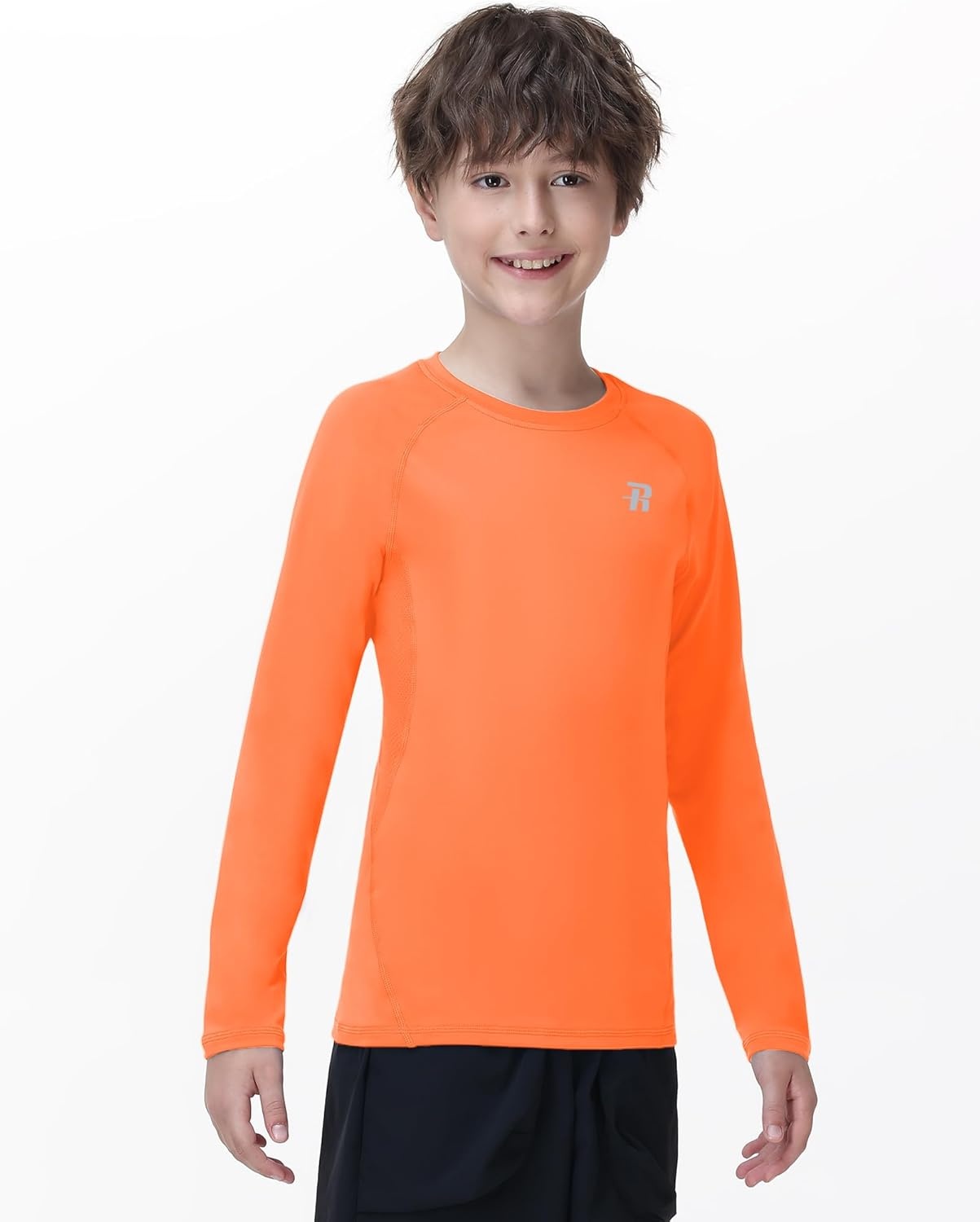 image:imageRunhit Youth Boys Compression Shirt Long Sleeve Kids Football Basketball Undershirt Quick Dry Moisture Wicking Sports TopsFluorescent Orange