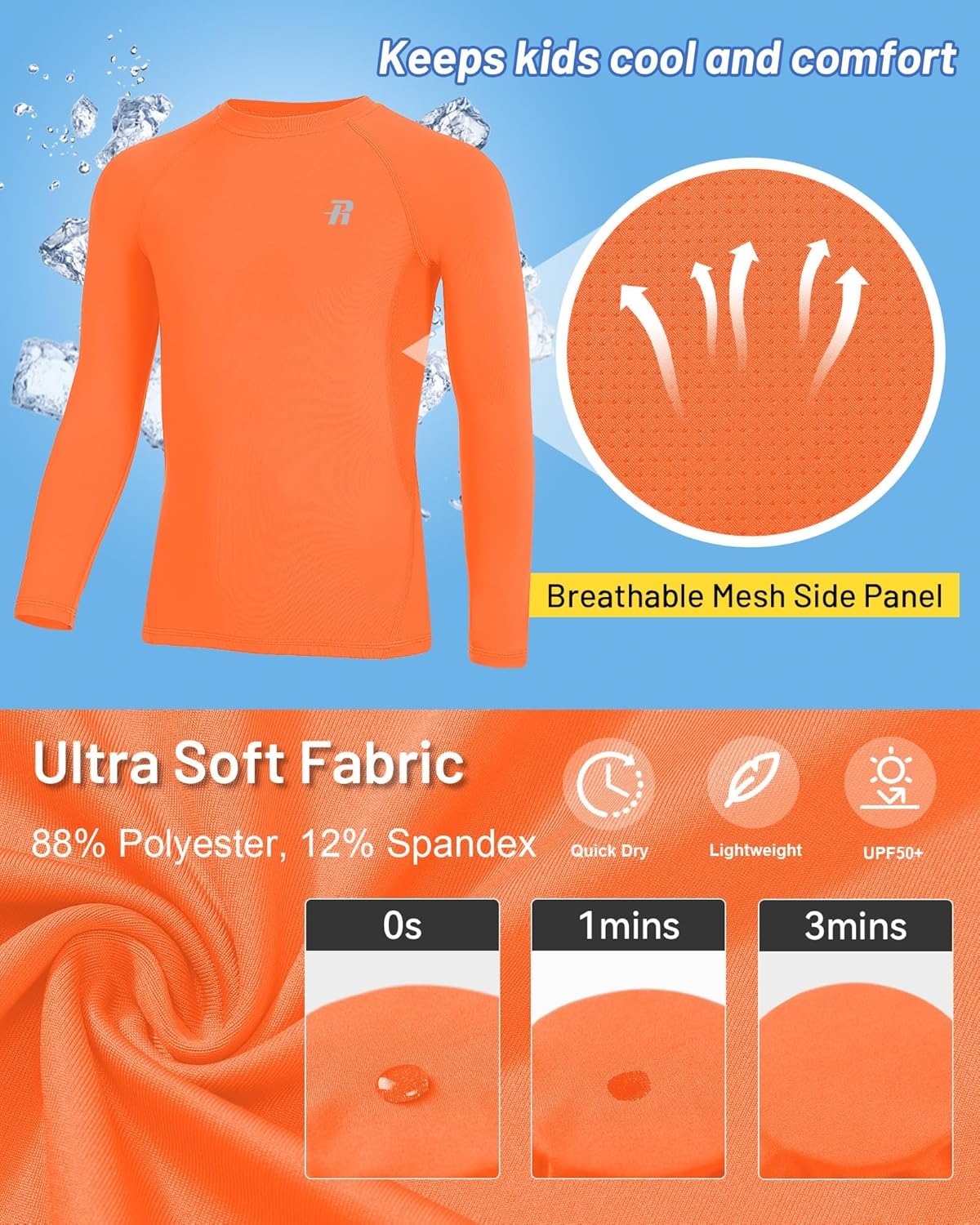 image:imageRunhit Youth Boys Compression Shirt Long Sleeve Kids Football Basketball Undershirt Quick Dry Moisture Wicking Sports TopsFluorescent Orange