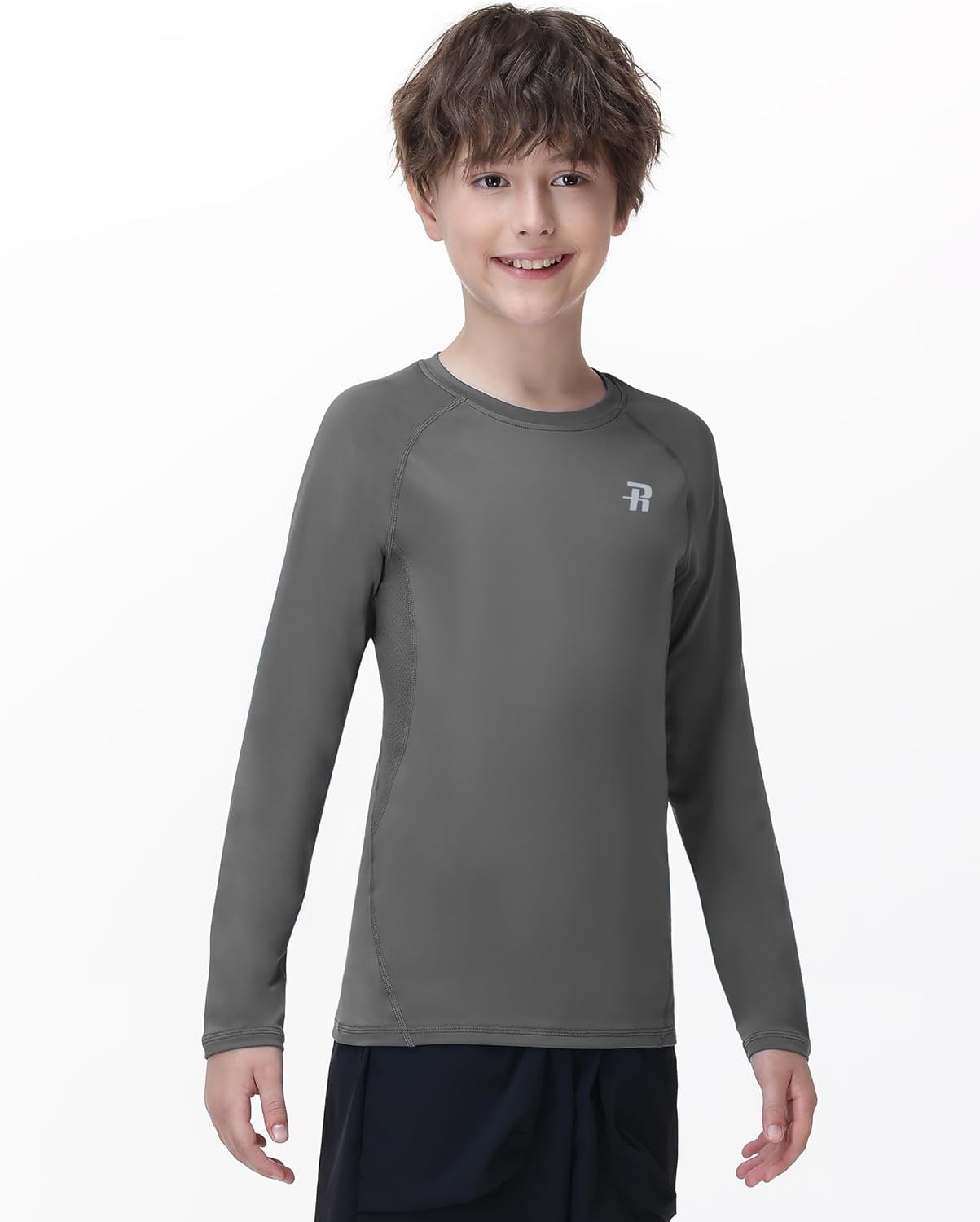 image:imageRunhit Youth Boys Compression Shirt Long Sleeve Kids Football Basketball Undershirt Quick Dry Moisture Wicking Sports TopsGray