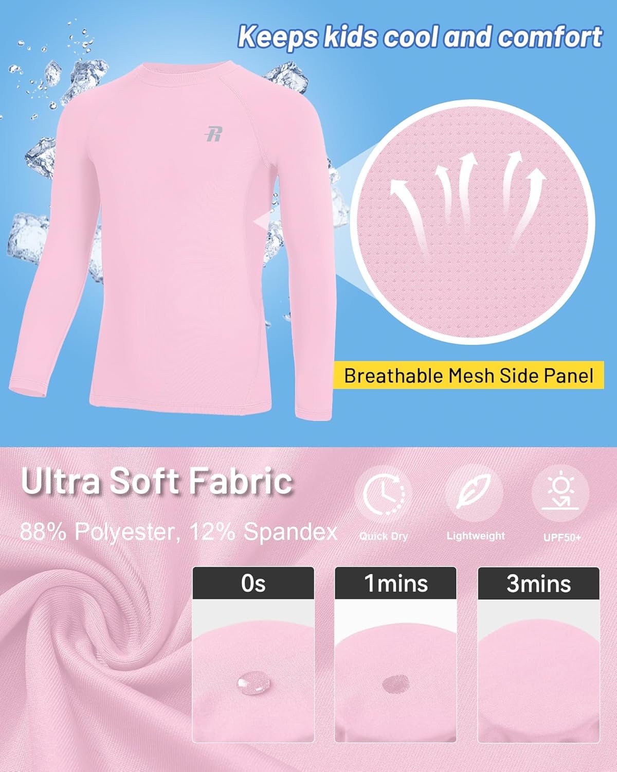 image:imageRunhit Youth Boys Compression Shirt Long Sleeve Kids Football Basketball Undershirt Quick Dry Moisture Wicking Sports TopsLight Pink