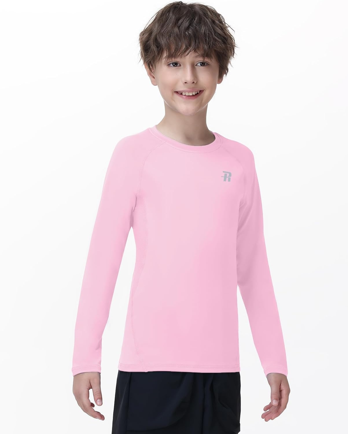 image:imageRunhit Youth Boys Compression Shirt Long Sleeve Kids Football Basketball Undershirt Quick Dry Moisture Wicking Sports TopsLight Pink