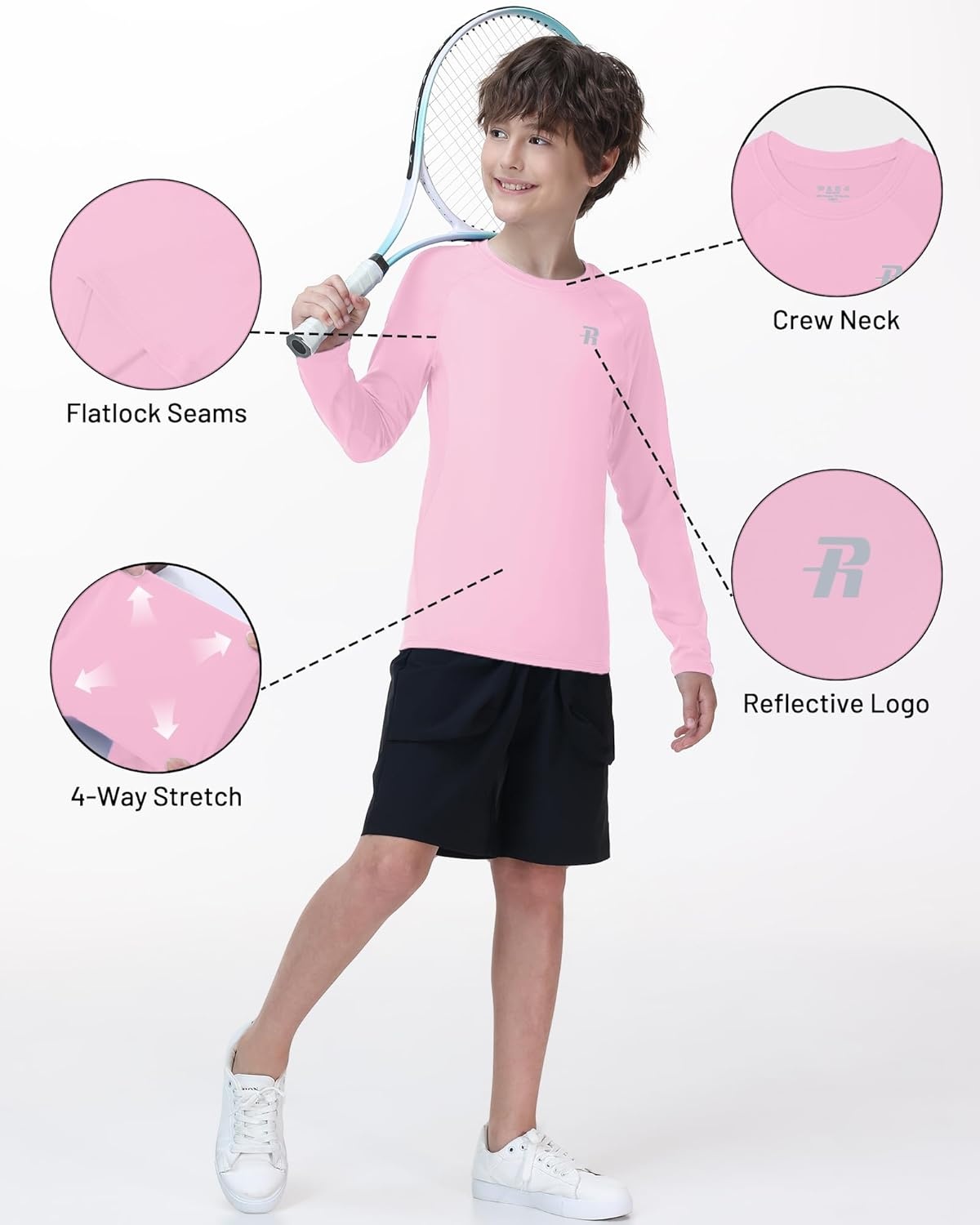 image:imageRunhit Youth Boys Compression Shirt Long Sleeve Kids Football Basketball Undershirt Quick Dry Moisture Wicking Sports TopsLight Pink