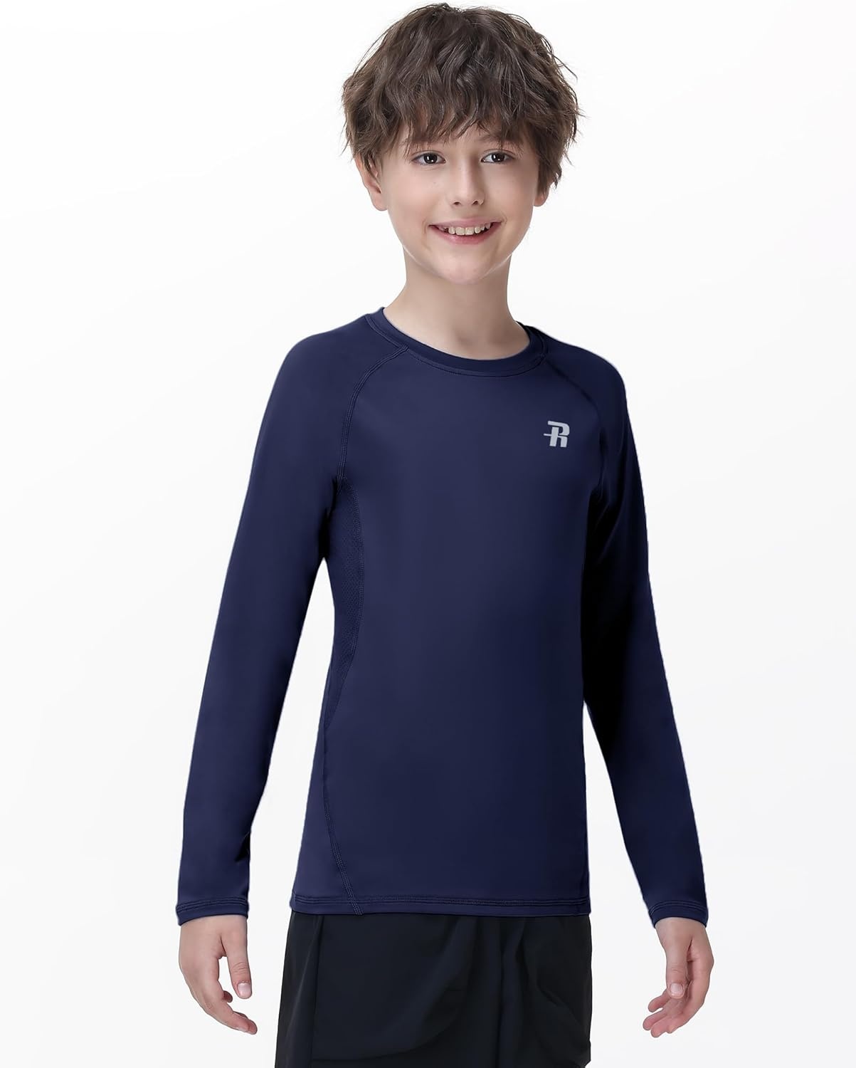 image:imageRunhit Youth Boys Compression Shirt Long Sleeve Kids Football Basketball Undershirt Quick Dry Moisture Wicking Sports TopsNavy Blue