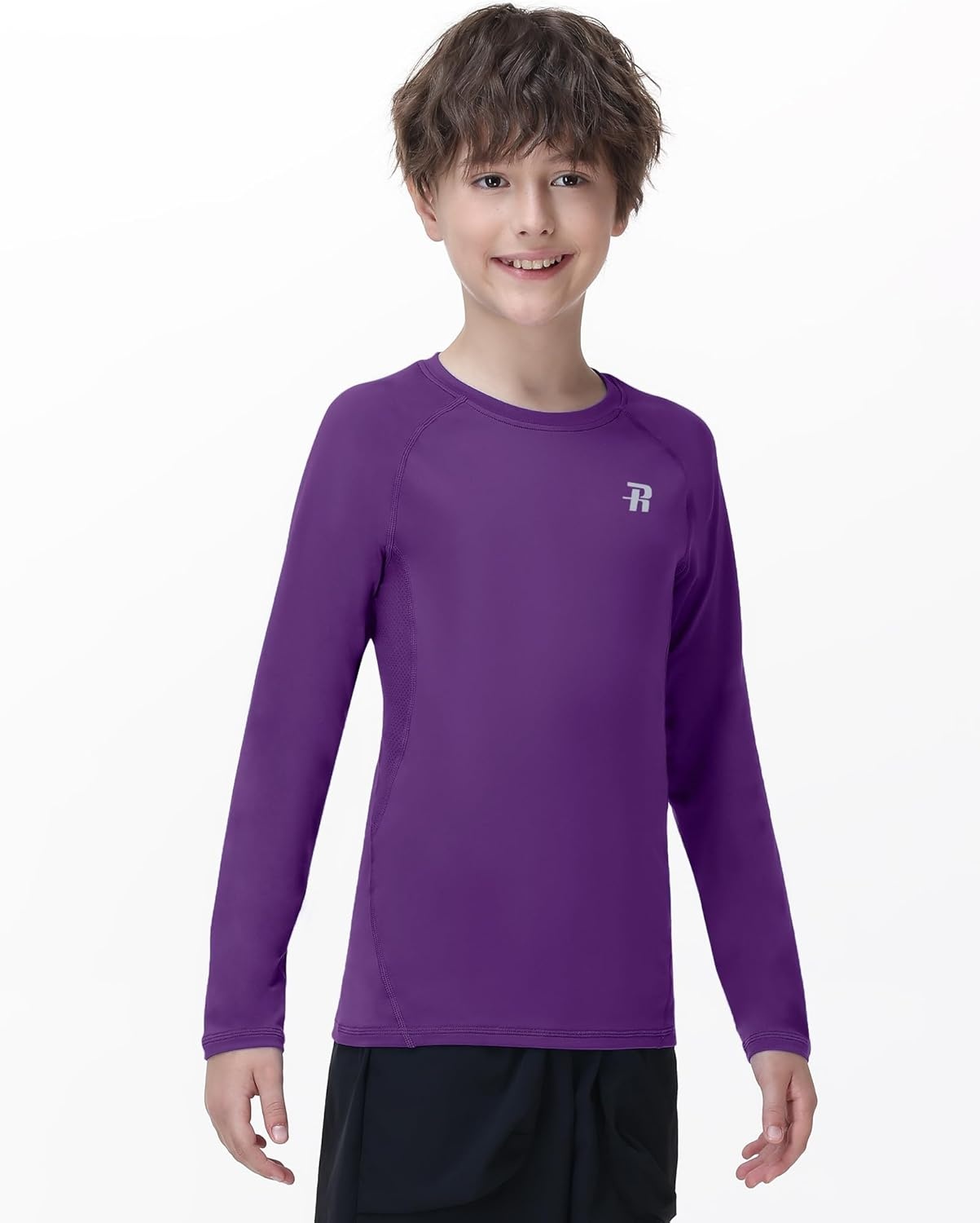 image:imageRunhit Youth Boys Compression Shirt Long Sleeve Kids Football Basketball Undershirt Quick Dry Moisture Wicking Sports TopsPurple