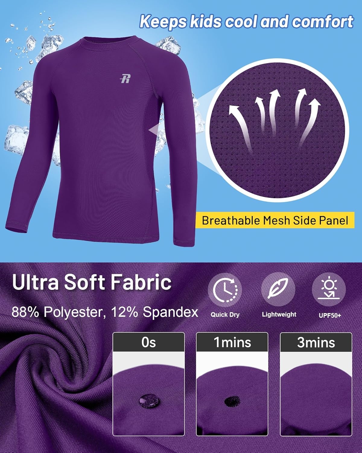 image:imageRunhit Youth Boys Compression Shirt Long Sleeve Kids Football Basketball Undershirt Quick Dry Moisture Wicking Sports TopsPurple