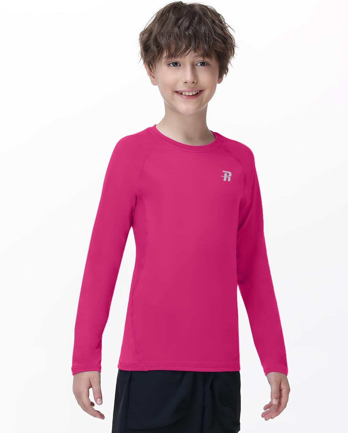 image:imageRunhit Youth Boys Compression Shirt Long Sleeve Kids Football Basketball Undershirt Quick Dry Moisture Wicking Sports TopsRose Red
