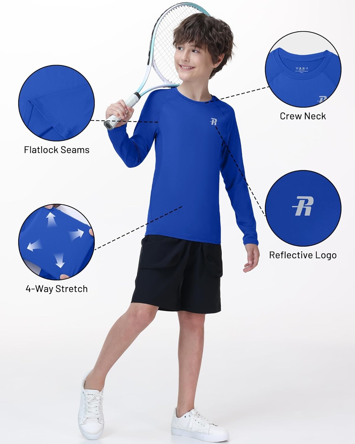 image:imageRunhit Youth Boys Compression Shirt Long Sleeve Kids Football Basketball Undershirt Quick Dry Moisture Wicking Sports TopsRoyal Blue