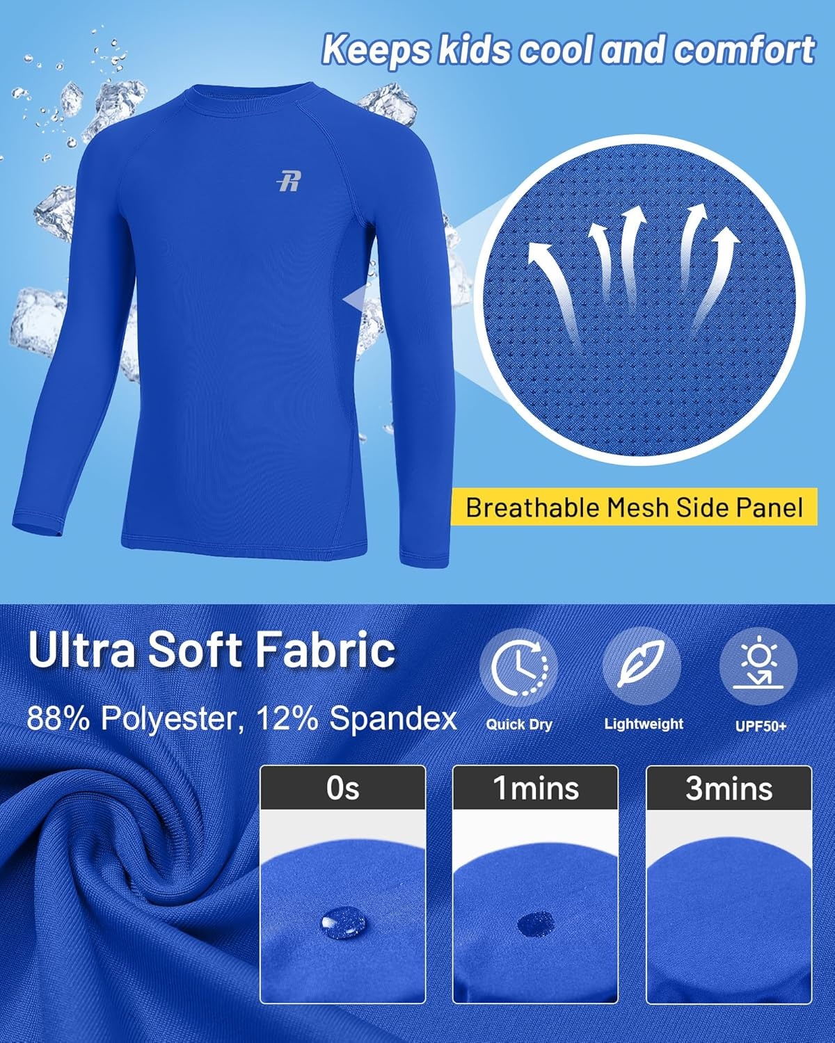 image:imageRunhit Youth Boys Compression Shirt Long Sleeve Kids Football Basketball Undershirt Quick Dry Moisture Wicking Sports TopsRoyal Blue