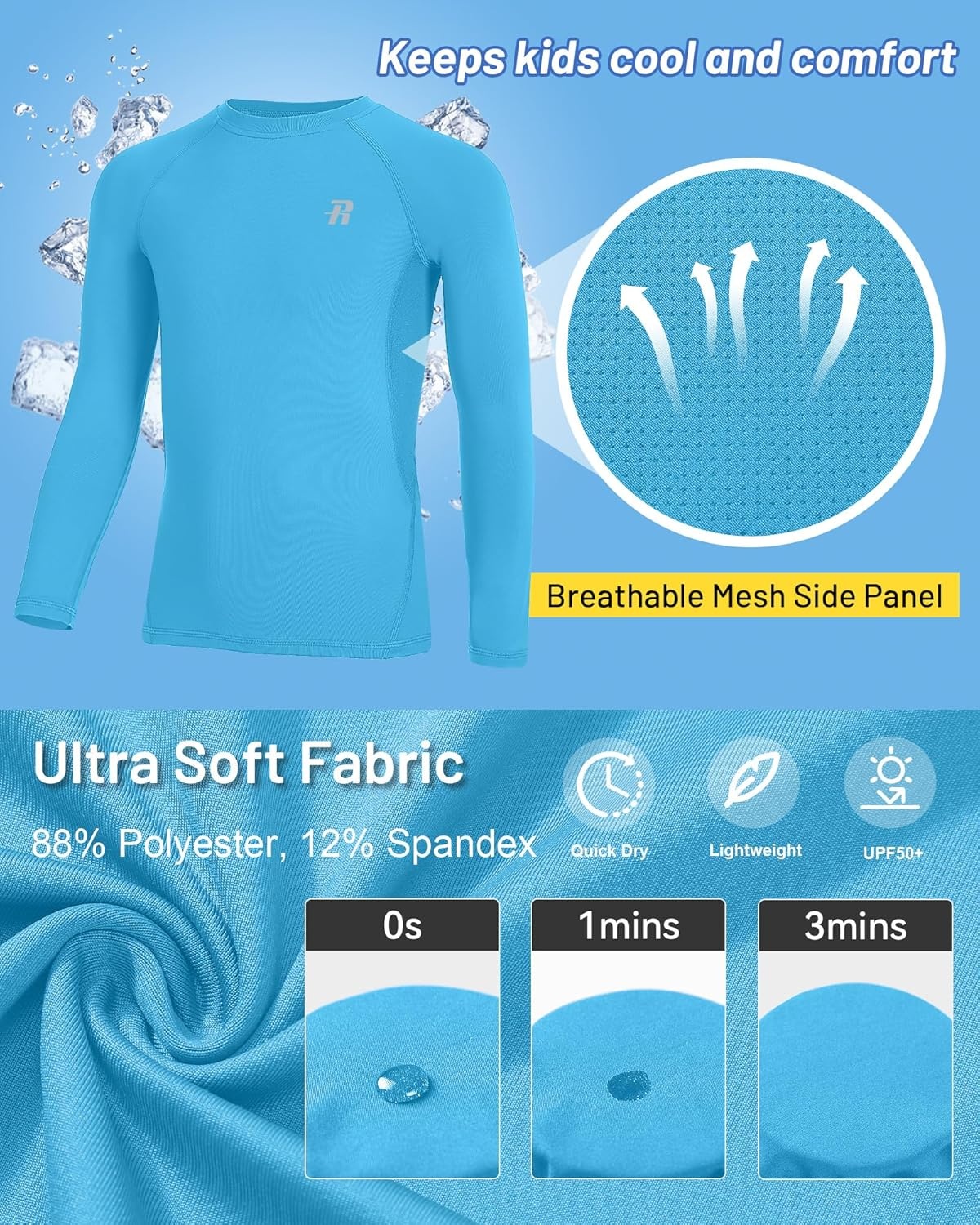 image:imageRunhit Youth Boys Compression Shirt Long Sleeve Kids Football Basketball Undershirt Quick Dry Moisture Wicking Sports TopsSky Blue