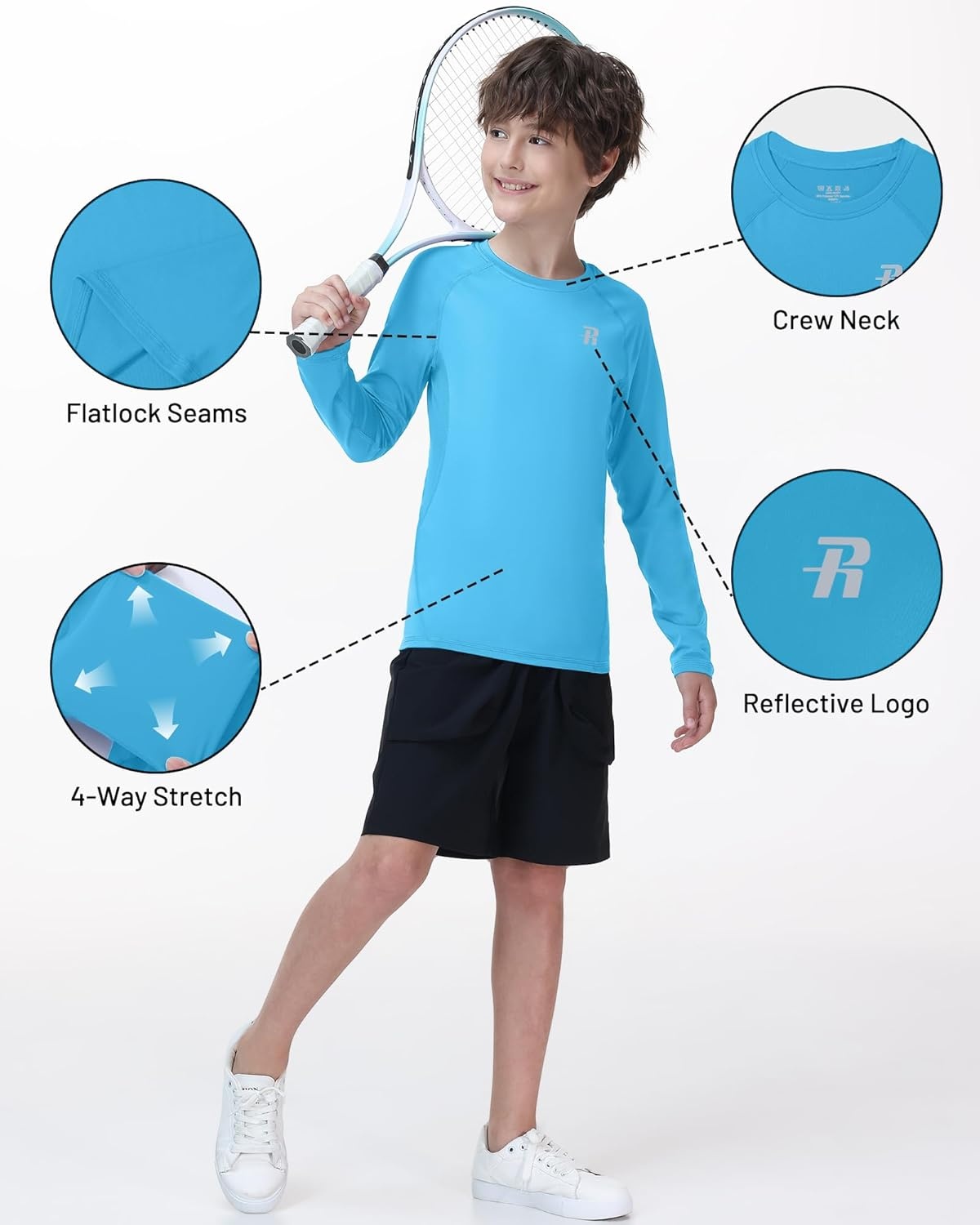 image:imageRunhit Youth Boys Compression Shirt Long Sleeve Kids Football Basketball Undershirt Quick Dry Moisture Wicking Sports TopsSky Blue