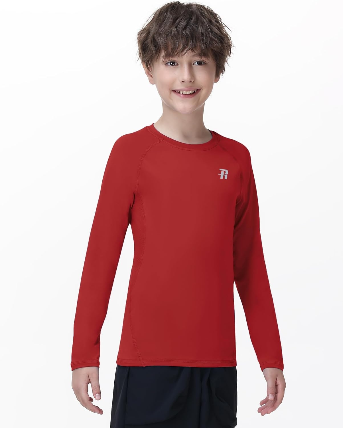image:imageRunhit Youth Boys Compression Shirt Long Sleeve Kids Football Basketball Undershirt Quick Dry Moisture Wicking Sports TopsTomato Red