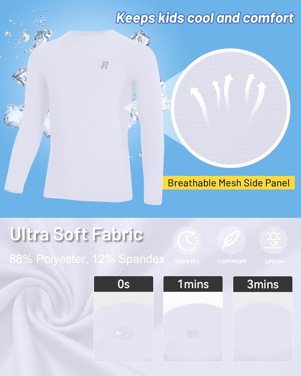 image:imageRunhit Youth Boys Compression Shirt Long Sleeve Kids Football Basketball Undershirt Quick Dry Moisture Wicking Sports TopsWhite
