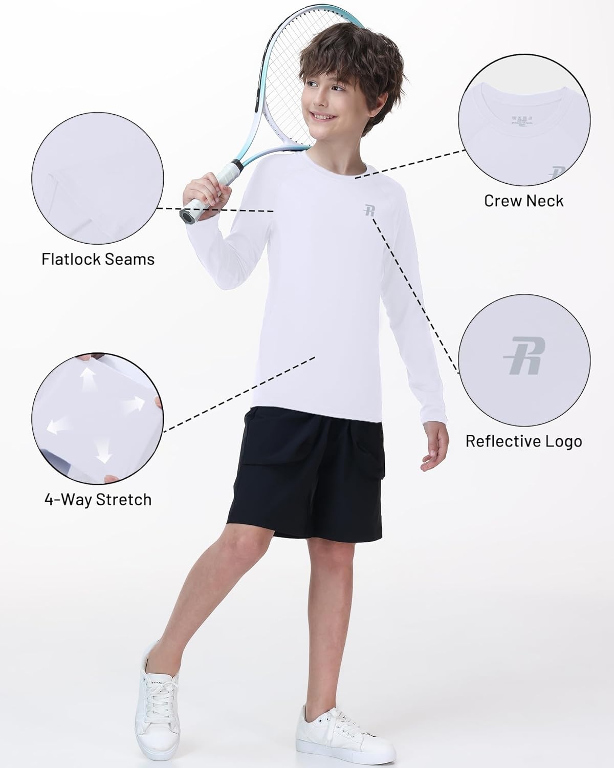 image:imageRunhit Youth Boys Compression Shirt Long Sleeve Kids Football Basketball Undershirt Quick Dry Moisture Wicking Sports TopsWhite