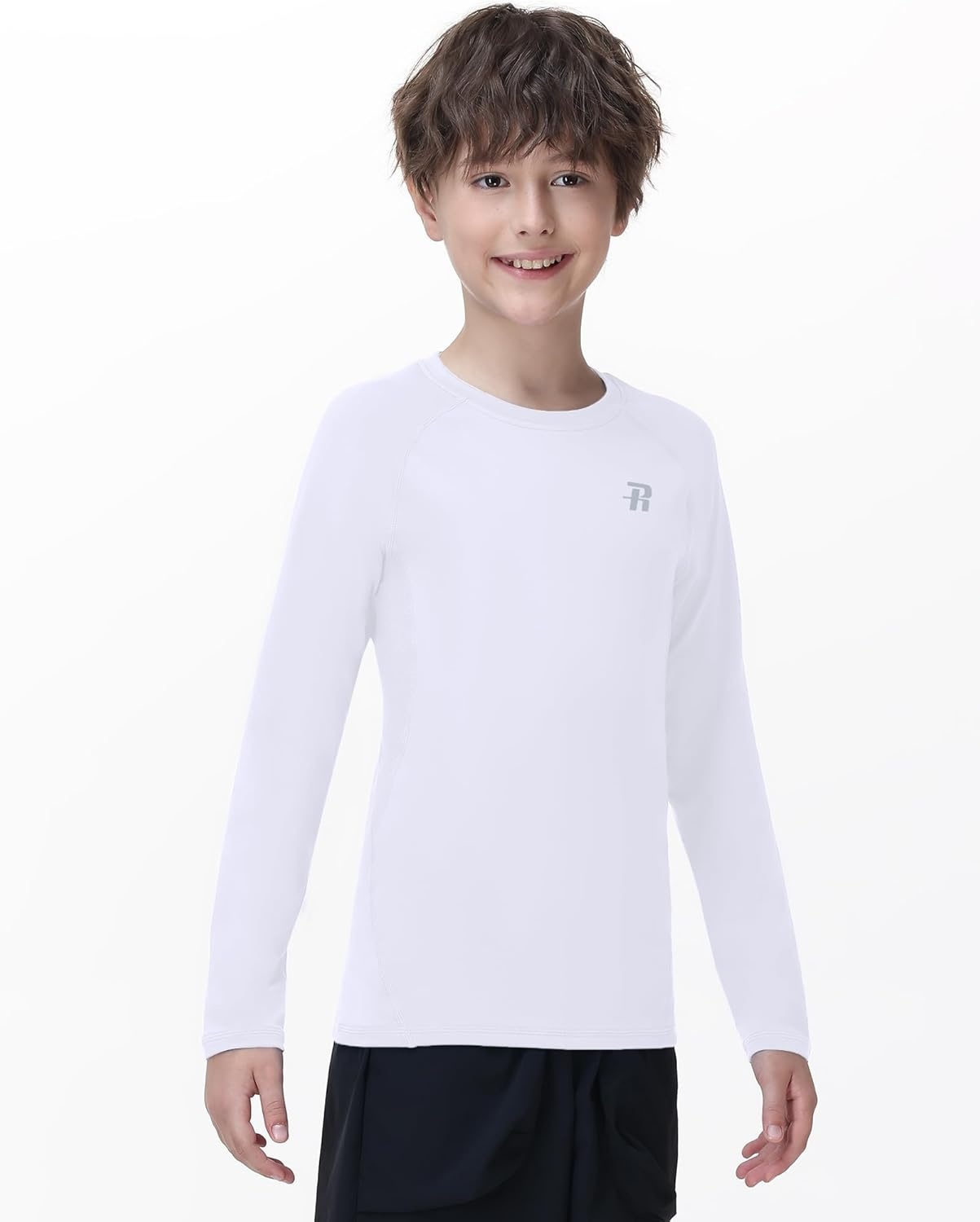 image:imageRunhit Youth Boys Compression Shirt Long Sleeve Kids Football Basketball Undershirt Quick Dry Moisture Wicking Sports TopsWhite