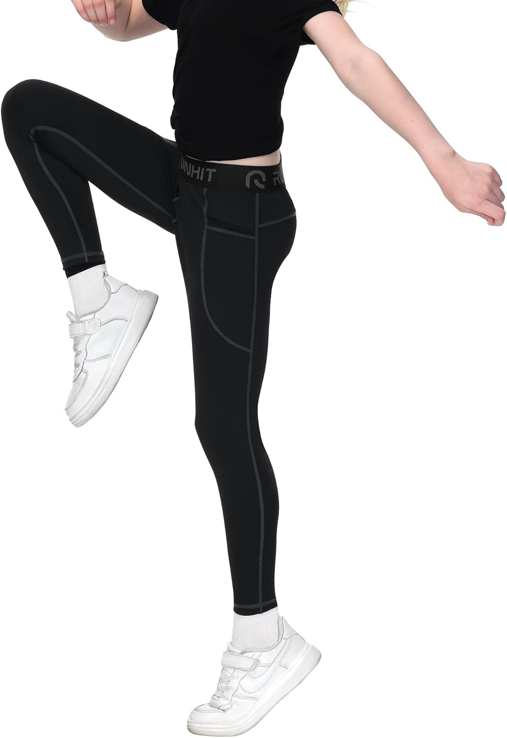 image:imageRunhit Youth Girls Leggings with Pockets Kids Yoga Dance Athletic Pants Leggings for Girls Active Compression Tights