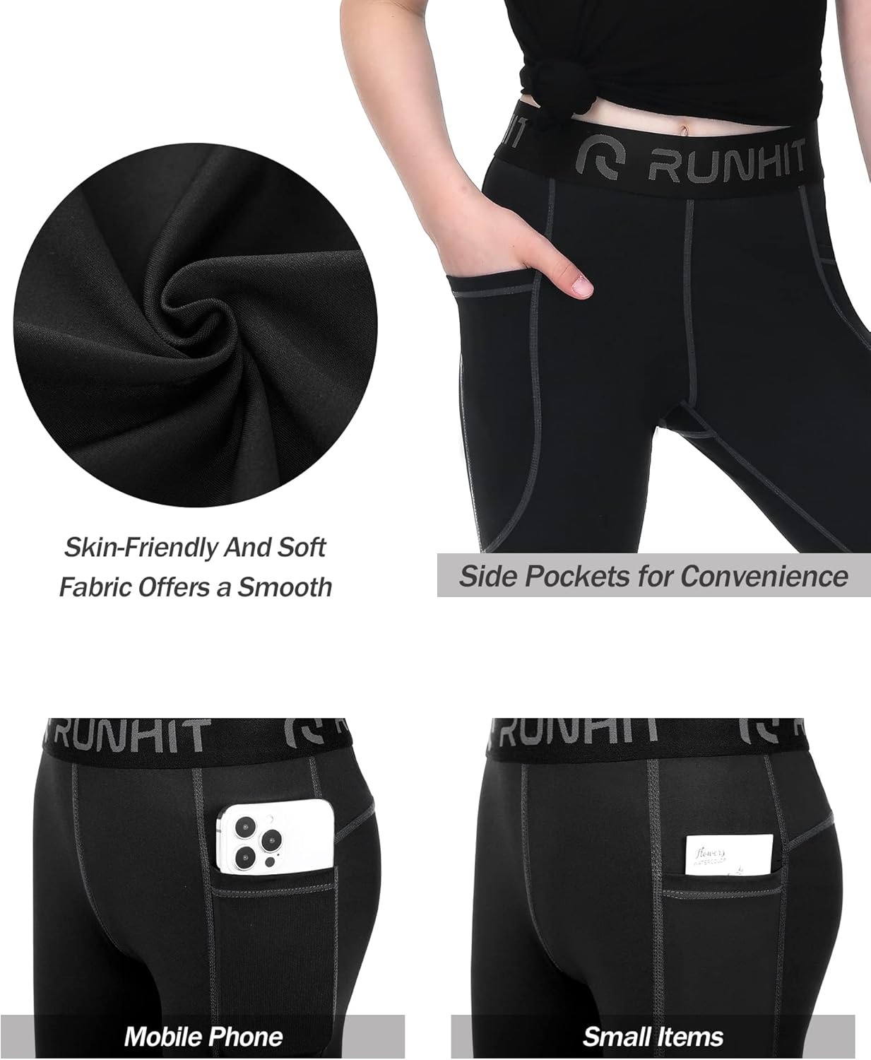 image:imageRunhit Youth Girls Leggings with Pockets Kids Yoga Dance Athletic Pants Leggings for Girls Active Compression Tights