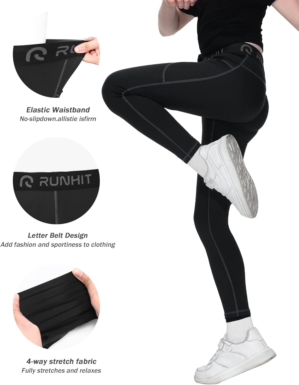 image:imageRunhit Youth Girls Leggings with Pockets Kids Yoga Dance Athletic Pants Leggings for Girls Active Compression Tights