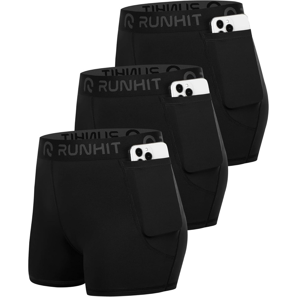 image:imageRunhit 3 Volleyball Shorts Womens 3 Pack Compression Shorts for Women Spandex Shorts Women Workout Athletic Yoga GymPockets BlackBlackBlack 3pack