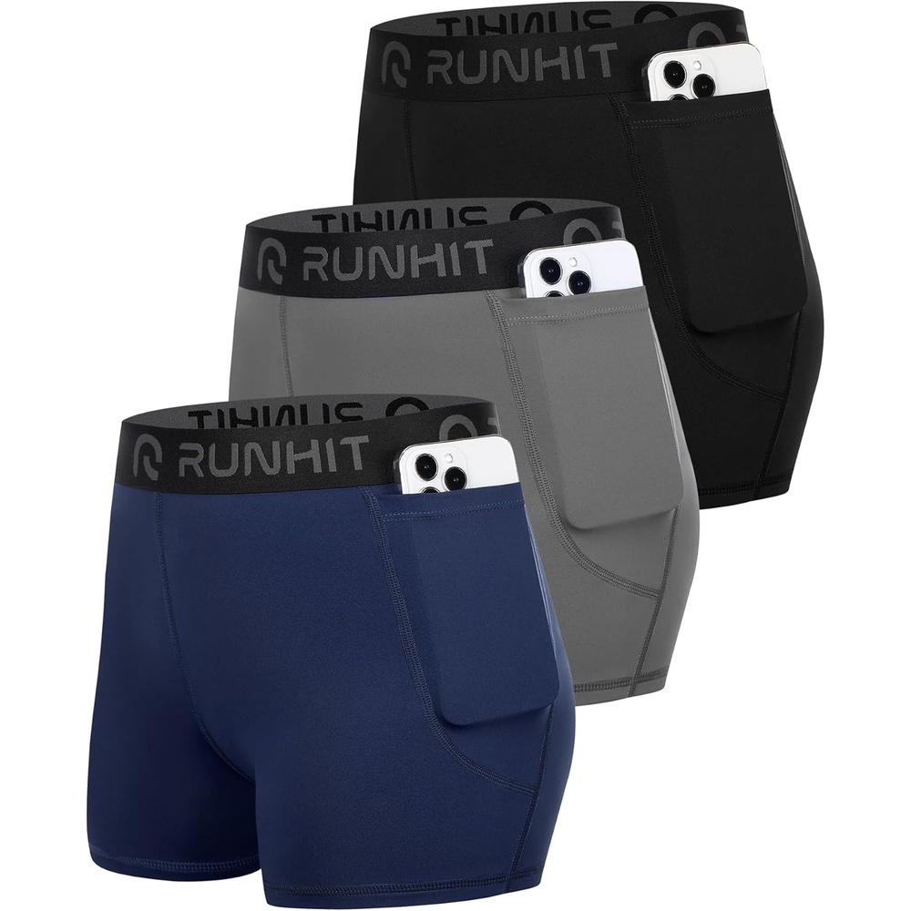 image:imageRunhit 3 Volleyball Shorts Womens 3 Pack Compression Shorts for Women Spandex Shorts Women Workout Athletic Yoga GymPockets BlueGrayBlack 3pack