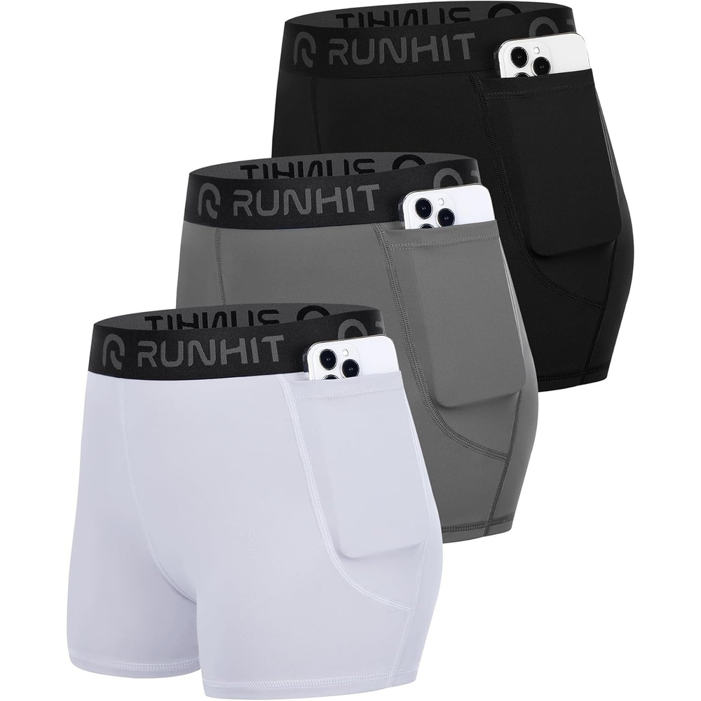 image:imageRunhit 3 Volleyball Shorts Womens 3 Pack Compression Shorts for Women Spandex Shorts Women Workout Athletic Yoga GymPockets WhiteGrayBlack 3pack