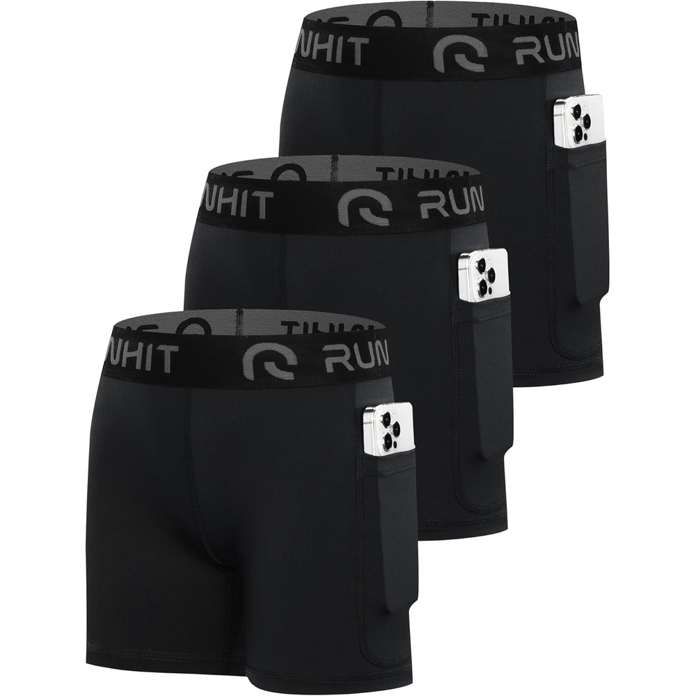 image:imageRunhit 4 Youth Girls Volleyball Shorts Spandex Girls Compression Shorts Biker Dance Kids Gymnastics Shorts with Pockets3 Pack Black