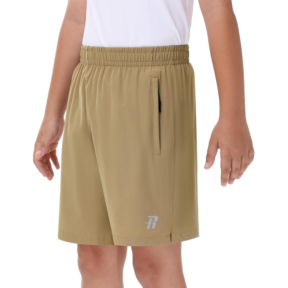 image:imageRunhit Boys Athletic Shorts Quick Dry Running Shorts for Youth Kids Lightweight Basketball Soccer Gym Shorts Zipper PocketsKhaki