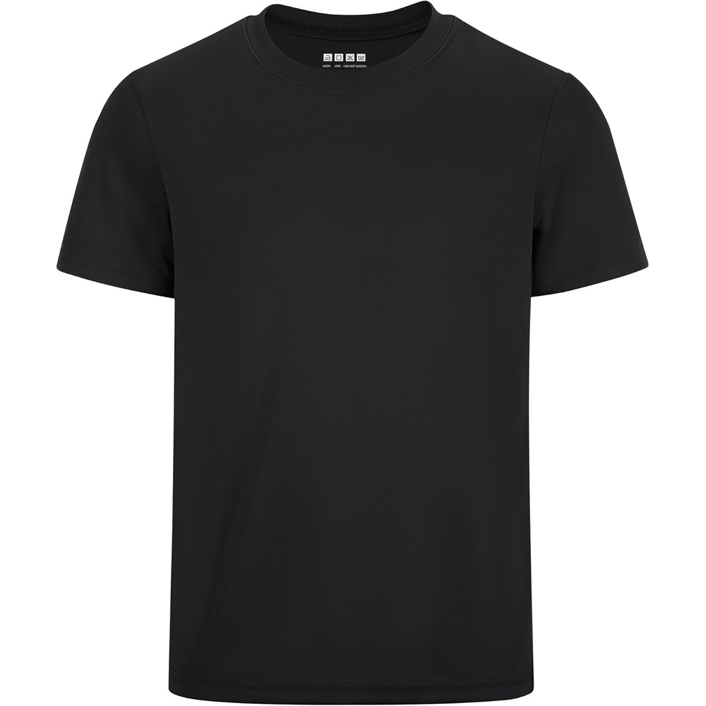 image:imageRunhit Boys Athletic TShirts Kids UPF 50 Short Sleeve Rash Guard Youth Sports Undershirt for Basketball Soccer BaseballBlack