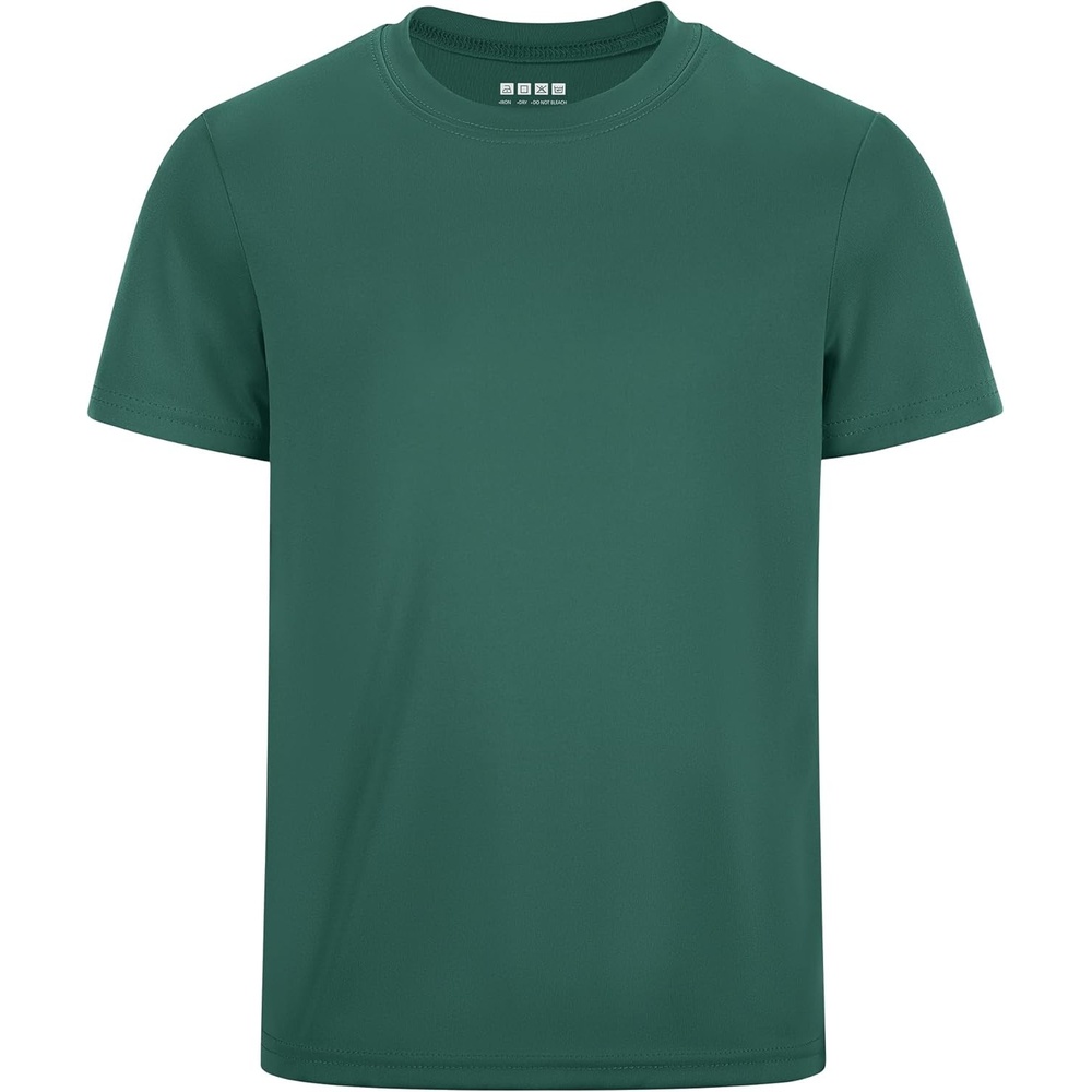 image:imageRunhit Boys Athletic TShirts Kids UPF 50 Short Sleeve Rash Guard Youth Sports Undershirt for Basketball Soccer BaseballDeep Green