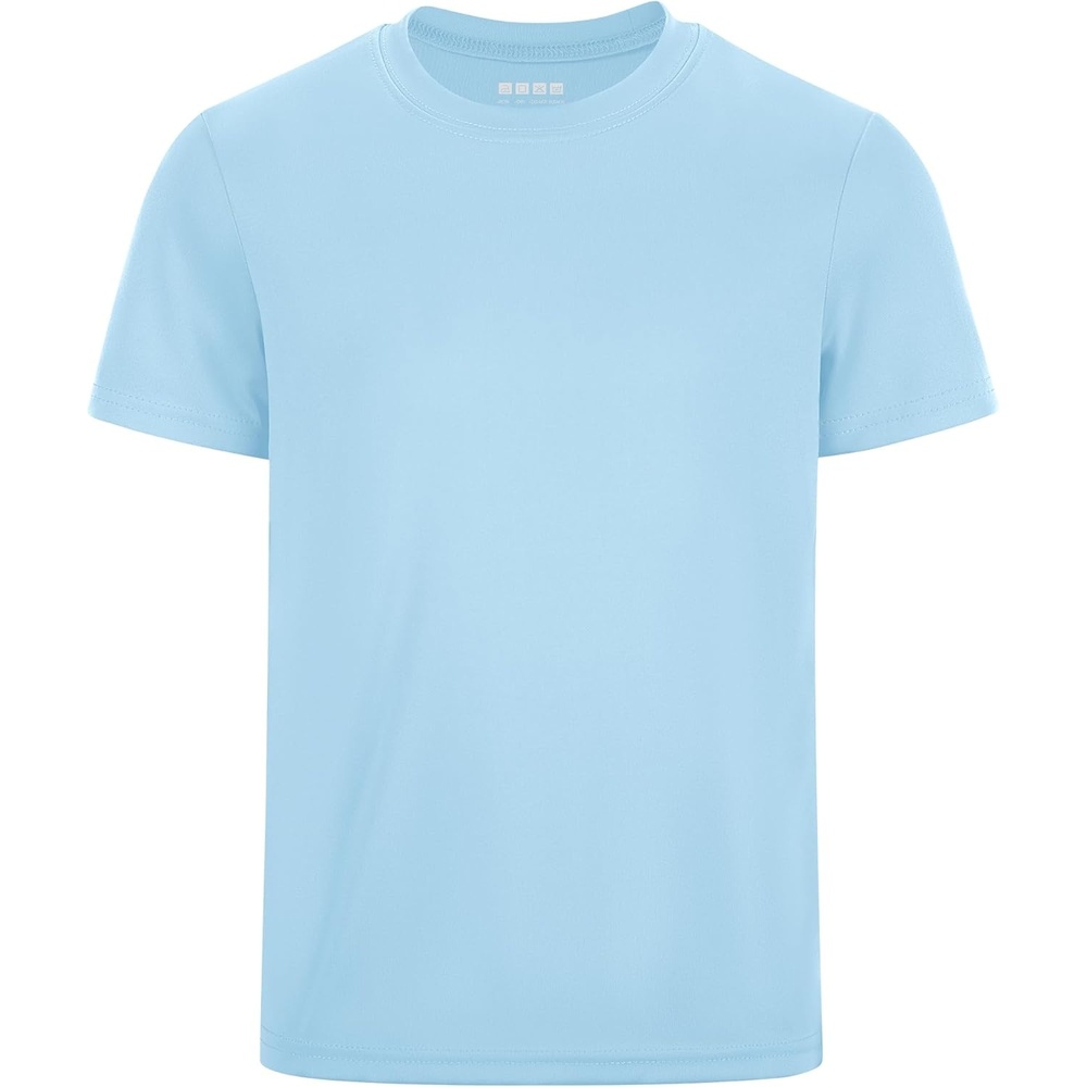 image:imageRunhit Boys Athletic TShirts Kids UPF 50 Short Sleeve Rash Guard Youth Sports Undershirt for Basketball Soccer BaseballLight Blue