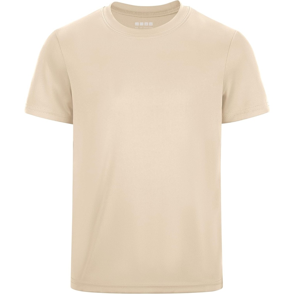 image:imageRunhit Boys Athletic TShirts Kids UPF 50 Short Sleeve Rash Guard Youth Sports Undershirt for Basketball Soccer BaseballLight Khaki