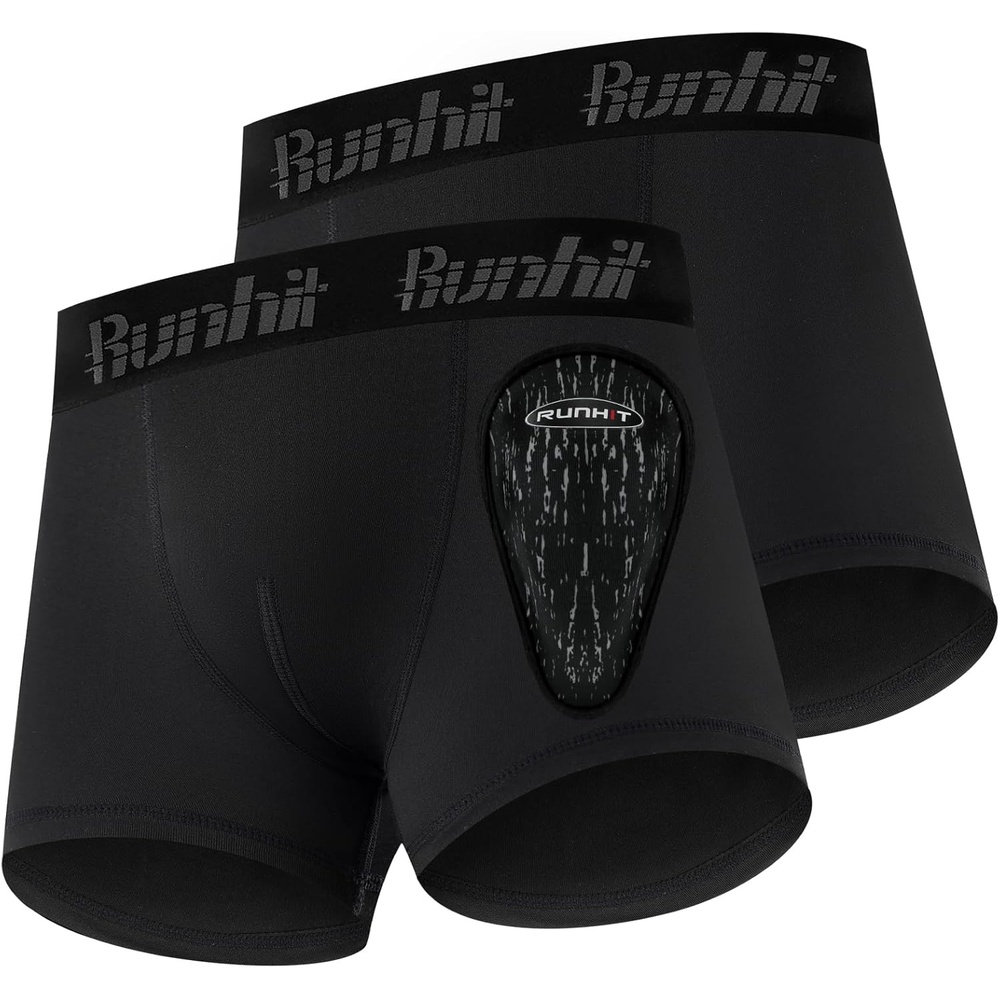 image:imageRunhit Boys Baseball Cup Underwear Football Cup Boxer Brief Youth Compression Shorts with Soft Protective Athletic Cup2packblackblack