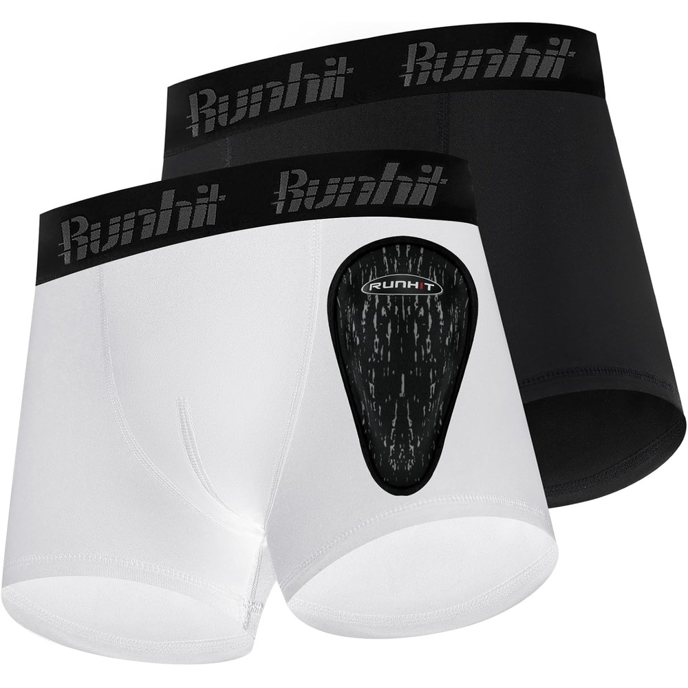 image:imageRunhit Boys Baseball Cup Underwear Football Cup Boxer Brief Youth Compression Shorts with Soft Protective Athletic CupBlack1 White1