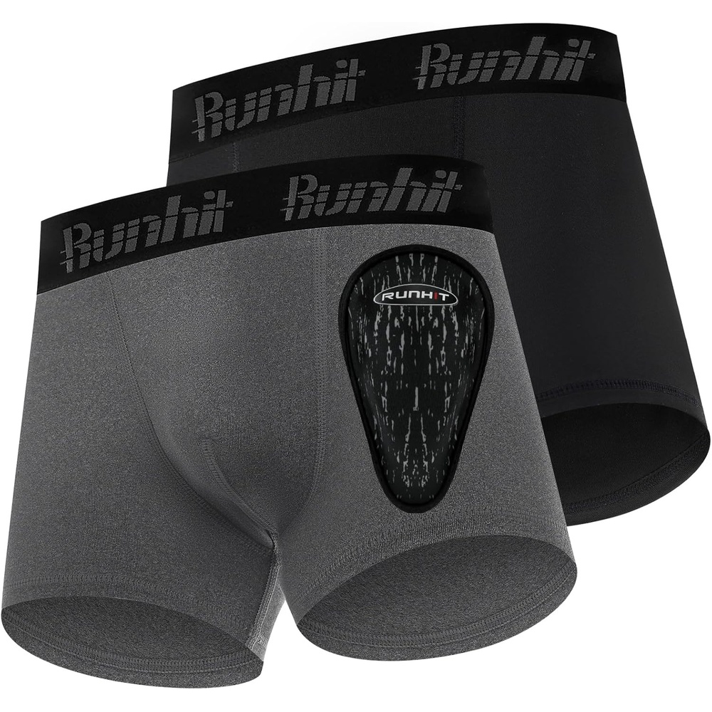 image:imageRunhit Boys Baseball Cup Underwear Football Cup Boxer Brief Youth Compression Shorts with Soft Protective Athletic CupBlackdark Grey