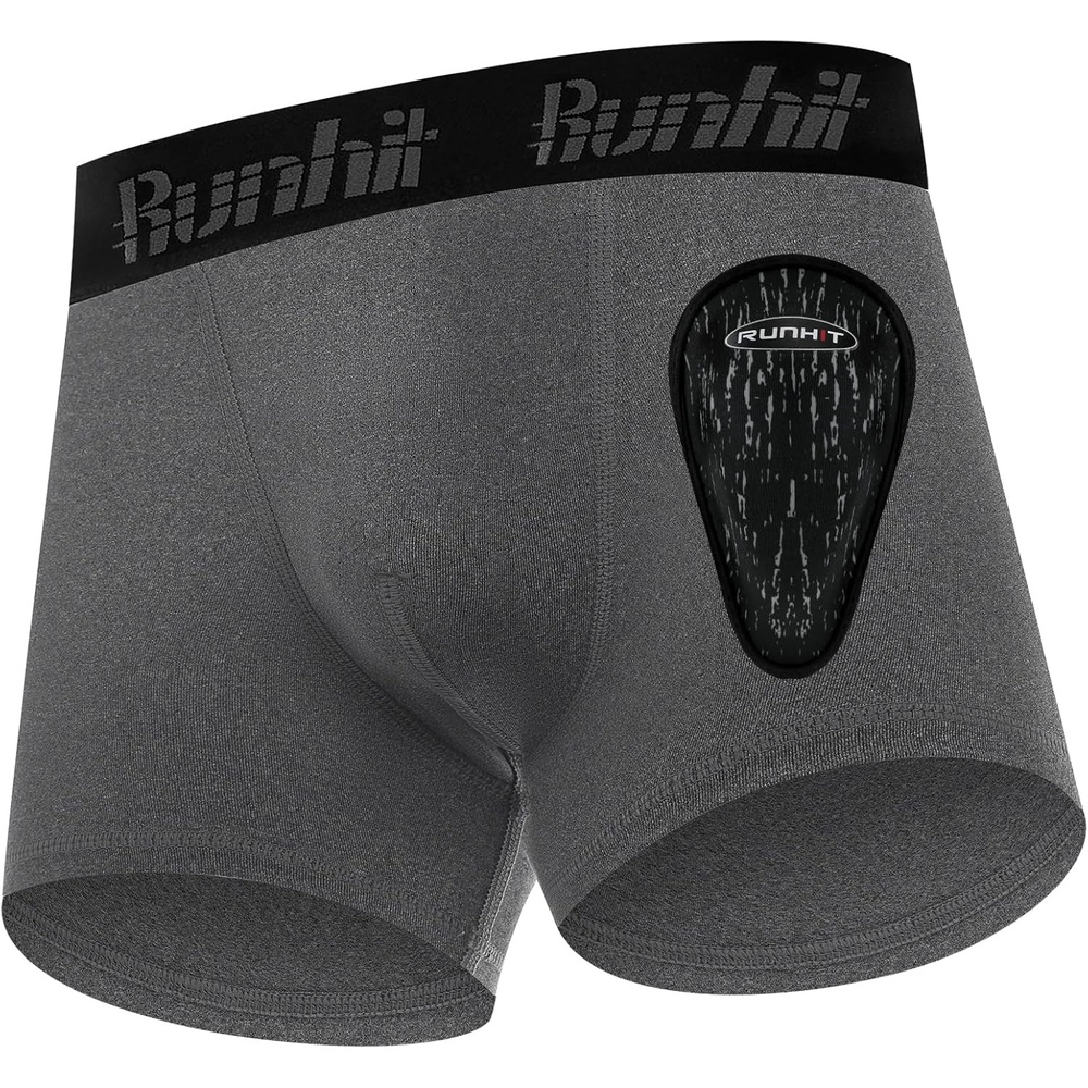 image:imageRunhit Boys Baseball Cup Underwear Football Cup Boxer Brief Youth Compression Shorts with Soft Protective Athletic CupDark Grey