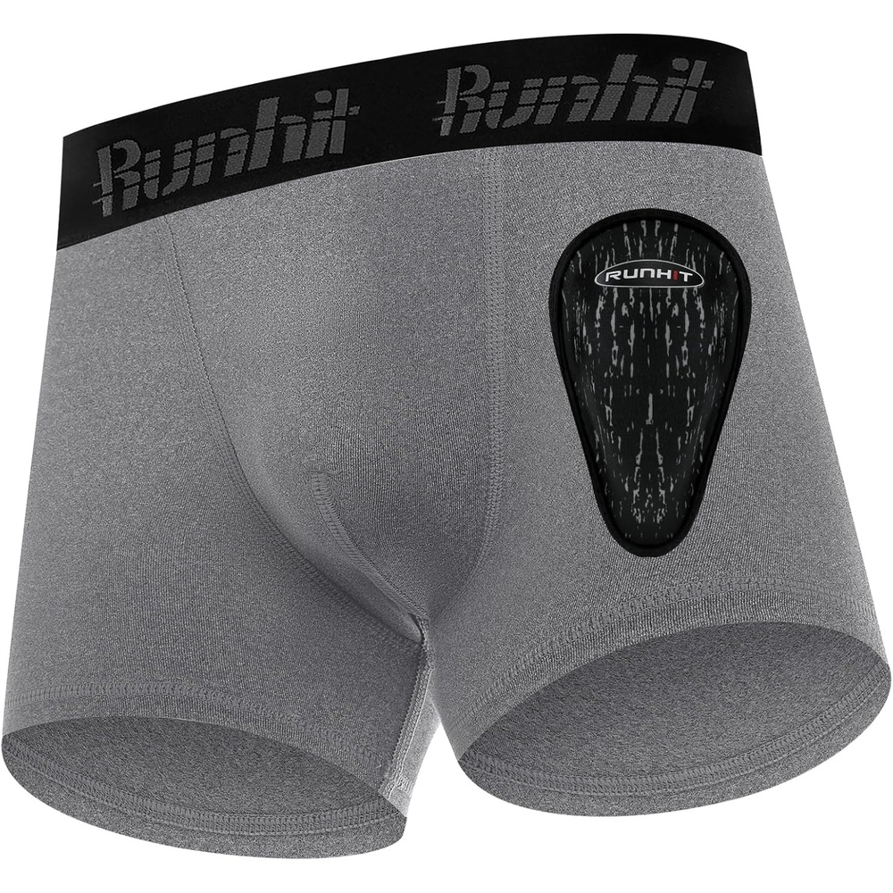 image:imageRunhit Boys Baseball Cup Underwear Football Cup Boxer Brief Youth Compression Shorts with Soft Protective Athletic CupMedium Grey