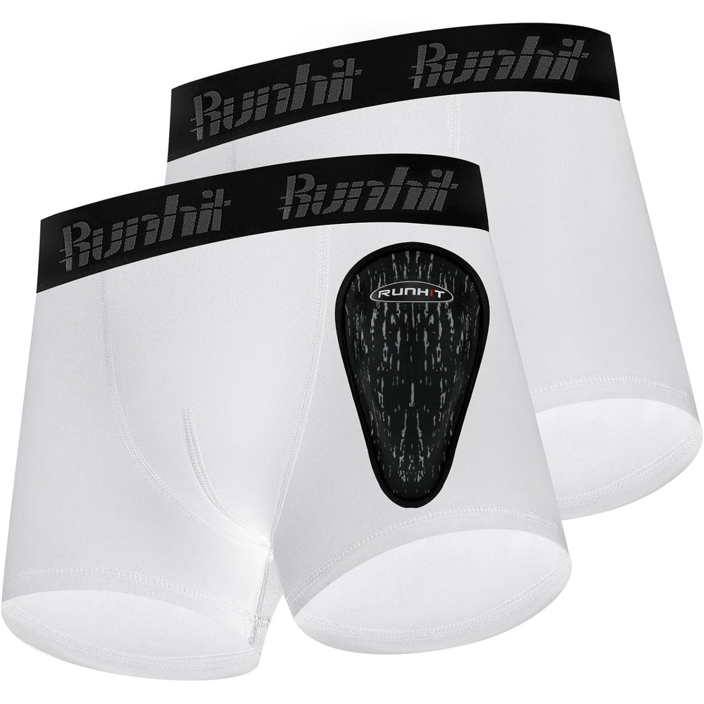 image:imageRunhit Boys Baseball Cup Underwear Football Cup Boxer Brief Youth Compression Shorts with Soft Protective Athletic CupWhite2
