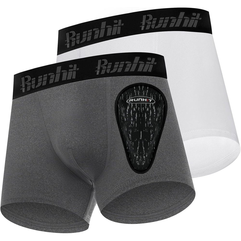 image:imageRunhit Boys Baseball Cup Underwear Football Cup Boxer Brief Youth Compression Shorts with Soft Protective Athletic CupWhitedark Grey