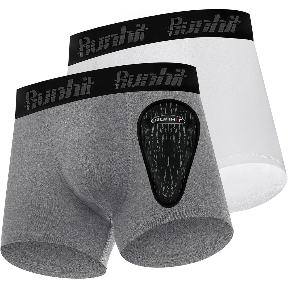 image:imageRunhit Boys Baseball Cup Underwear Football Cup Boxer Brief Youth Compression Shorts with Soft Protective Athletic CupWhitemedium Grey