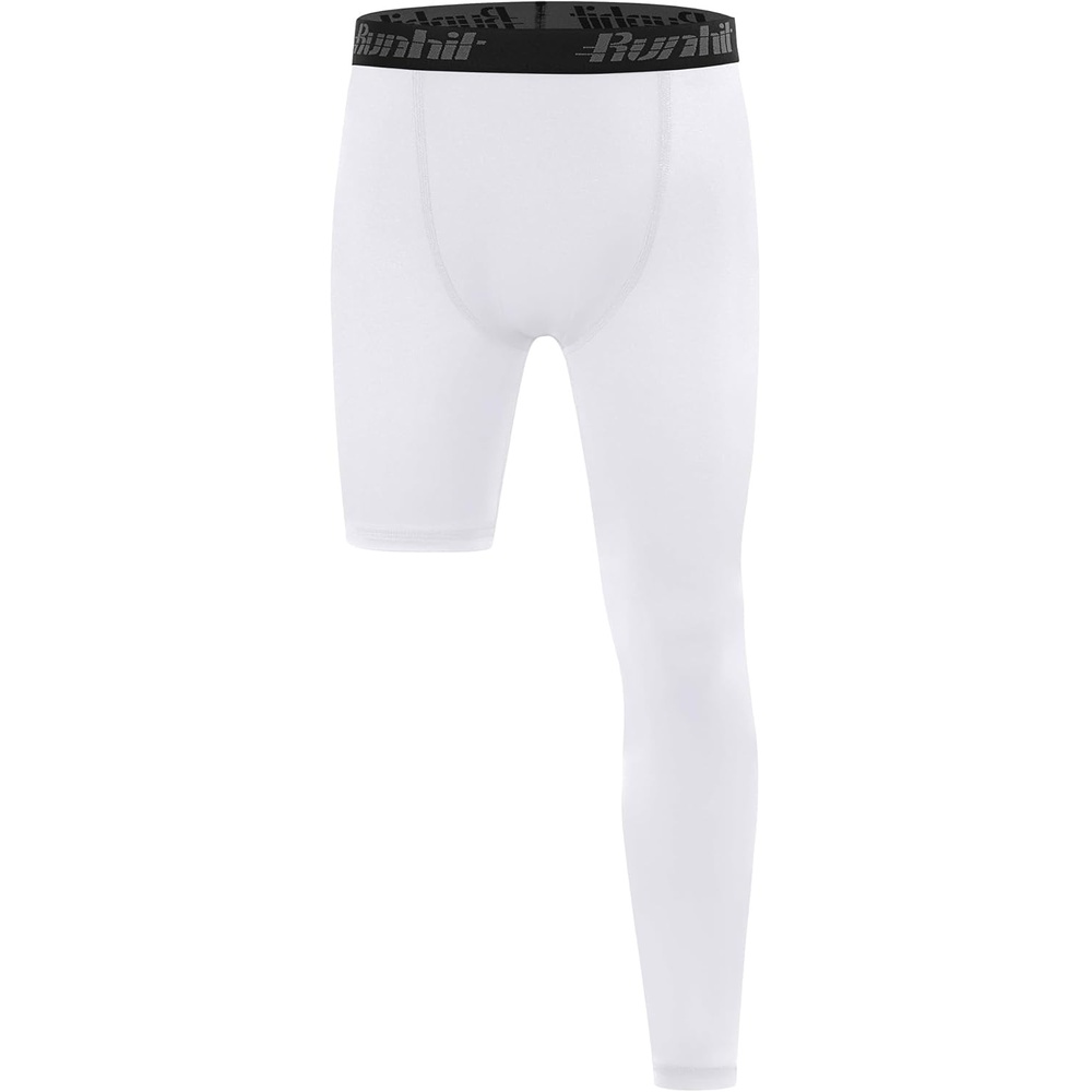 image:imageRunhit Boys Basketball One Leg Compression Tights Full Length Single Leg Compression Pants Sports Base Layer UnderwearLeft Long White