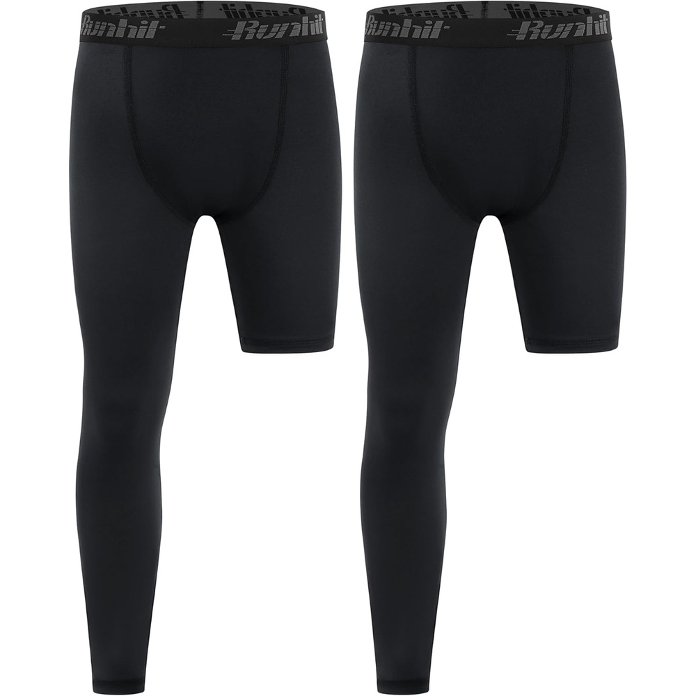 image:imageRunhit Boys Basketball One Leg Compression Tights Full Length Single Leg Compression Pants Sports Base Layer UnderwearRight Long Blackblack