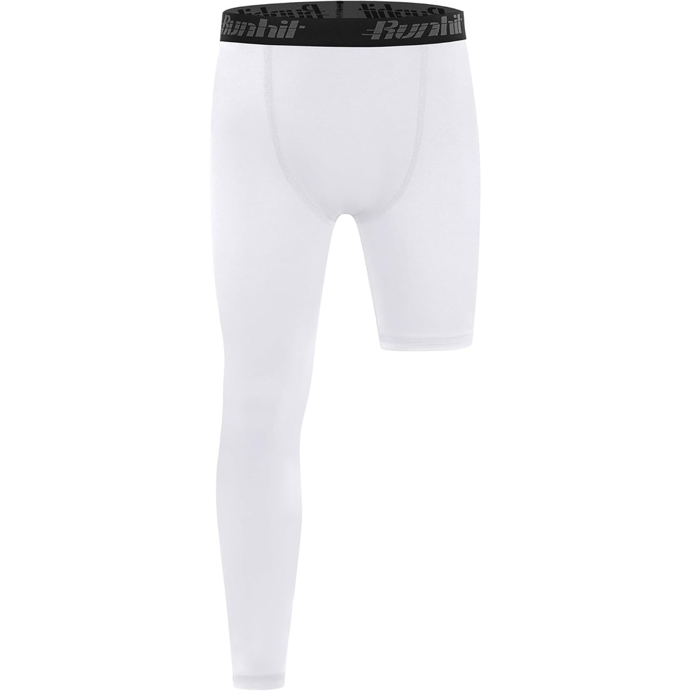image:imageRunhit Boys Basketball One Leg Compression Tights Full Length Single Leg Compression Pants Sports Base Layer UnderwearRight Long White