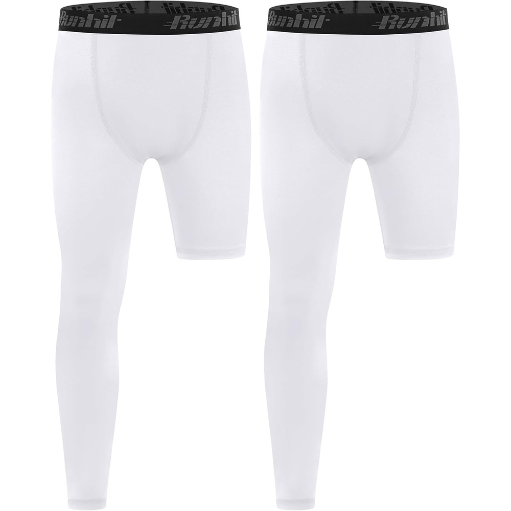image:imageRunhit Boys Basketball One Leg Compression Tights Full Length Single Leg Compression Pants Sports Base Layer UnderwearRight Long Whitewhite