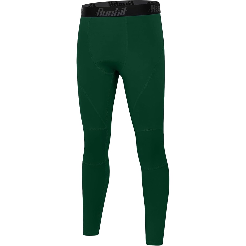 image:imageRunhit Boys Compression Leggings Youth Athletic Tights Basketball Compression Pants Boys Base Layer Pants Sports LeggingDark Green